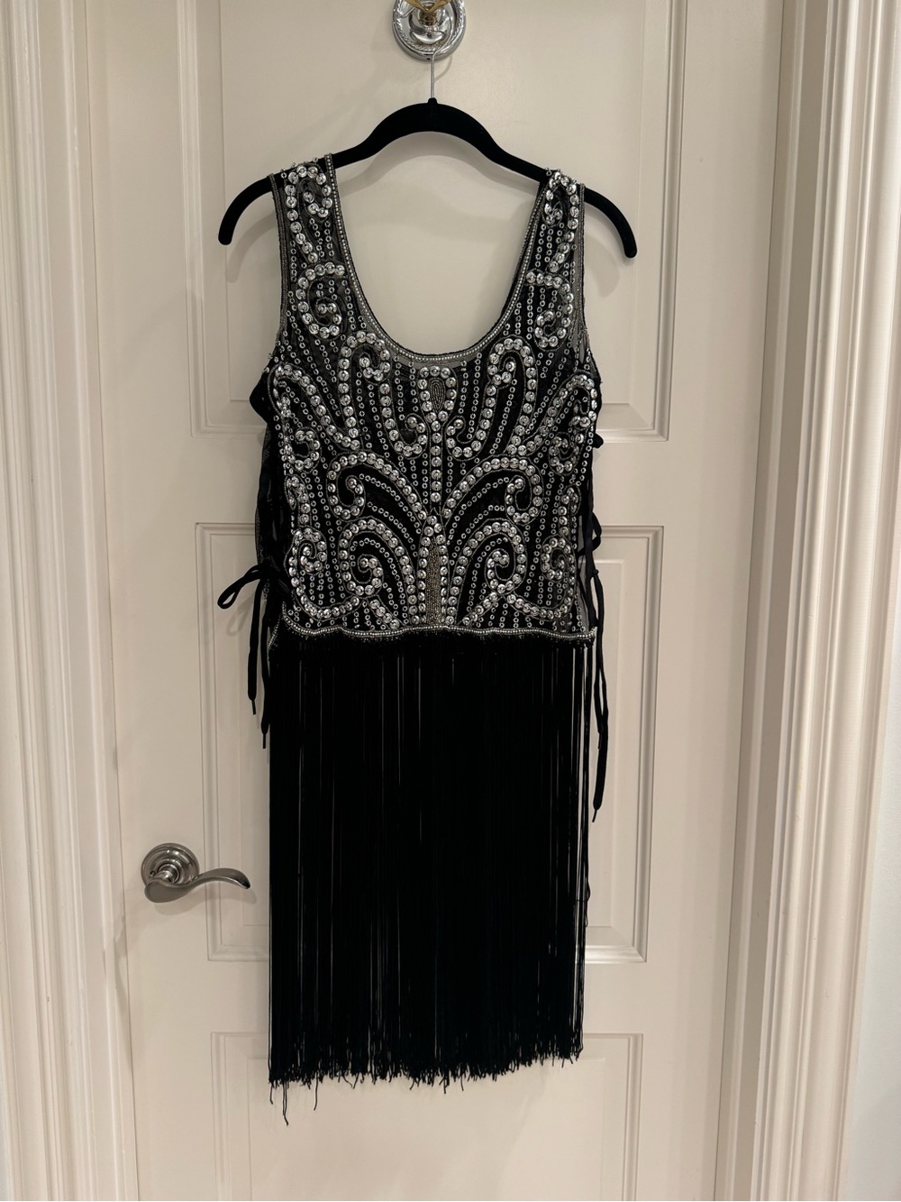 1920s Flapper Girl Black Beaded Fringe Top Costume